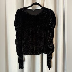 Marc New York Black Velour blouse Size M Puff-Sleeve Long Sleeve Top